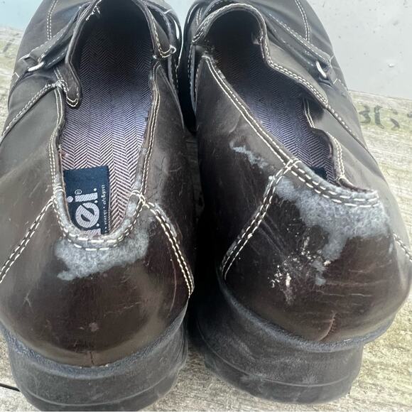 Vintage 90s Y2K LEI Brown Chunky Platform Clogs Faux Strap - Picture 6 of 9